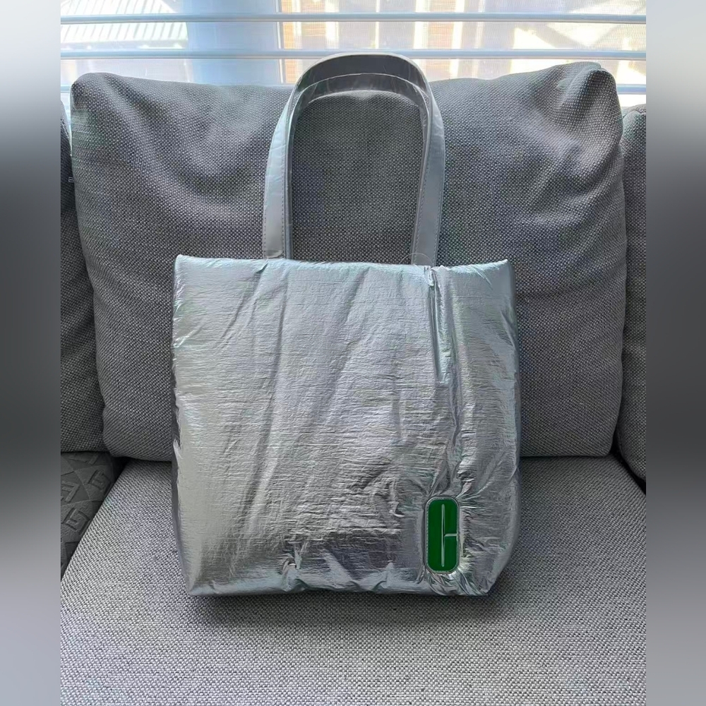 Clinique Silver Beauty Tote Bag with Green Logo